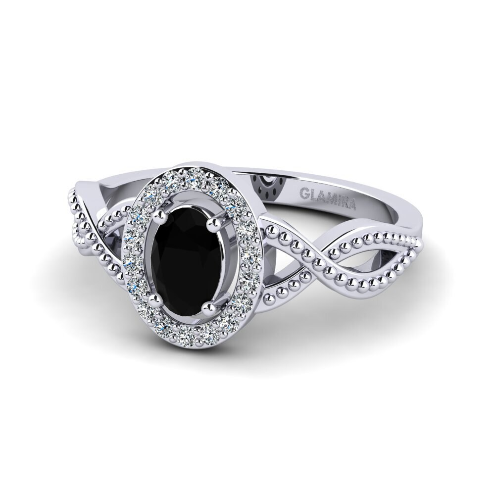 White Silver Black Onyx Women's Ring Seto