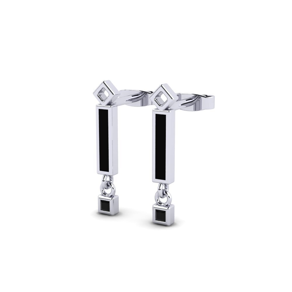 9ct White Gold Black Diamond Women's Earring Shakague