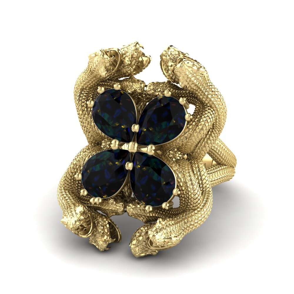 18k Oro Amarillo Opalo Negro Anillo de compromiso Shaniqua