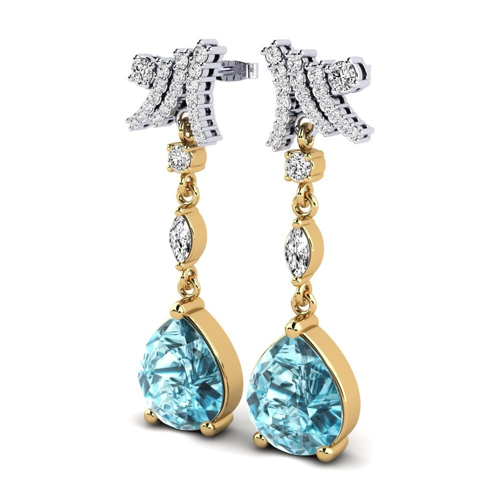 18ct Yellow & White Gold Blue Zircon Women's Earring Sharita
