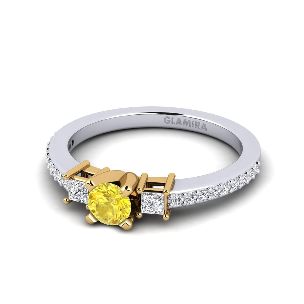 14k Oro Blanco & Amarillo Zafiro amarillo Anillo de compromiso Shaunte