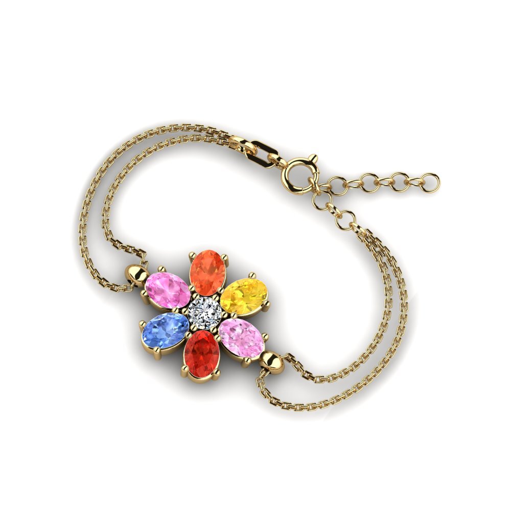Brazaletes 14k Oro Amarillo Multi Zafiro Cadena