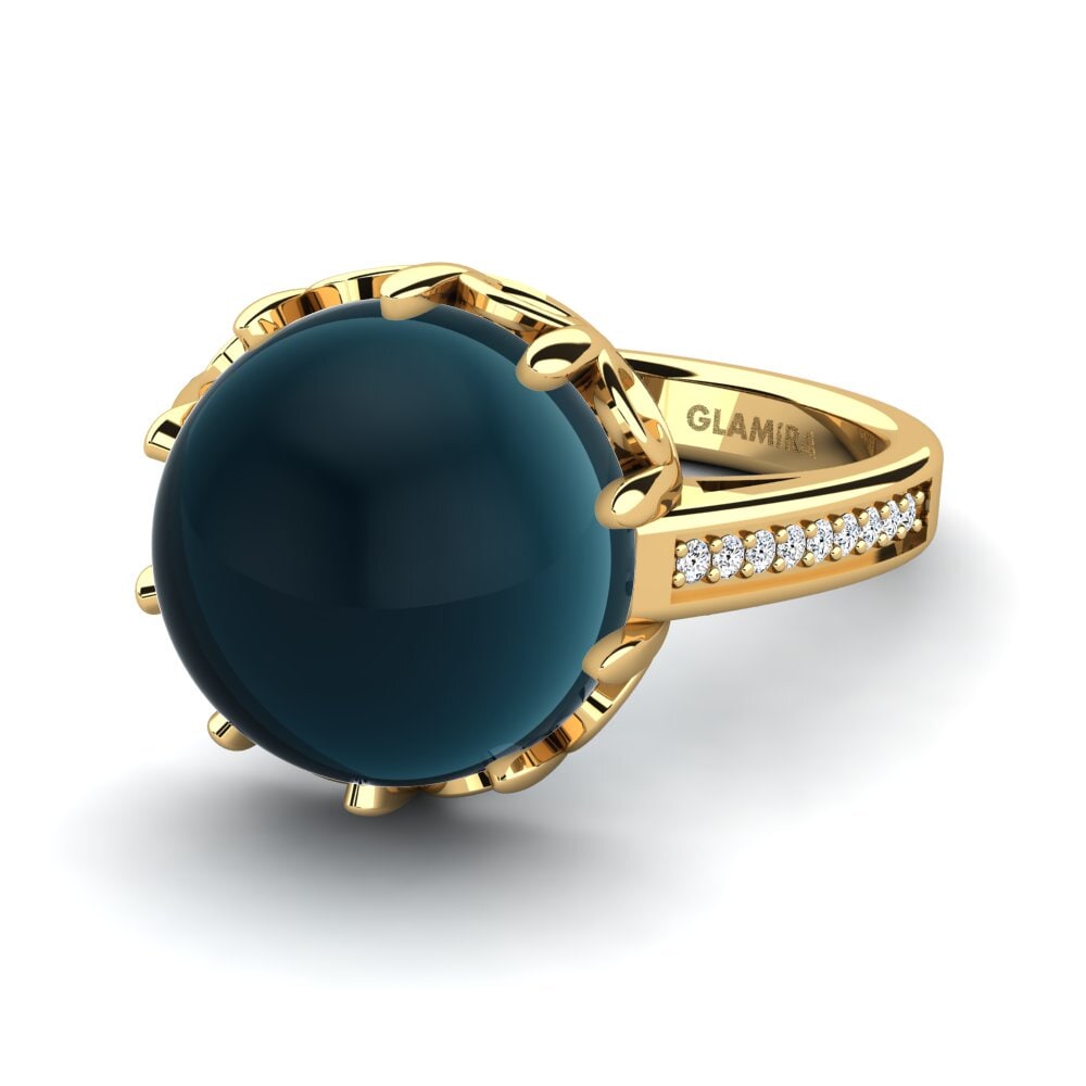 14K Geel Goud Cabochon Blauwe London Topaas Ringen Sherill