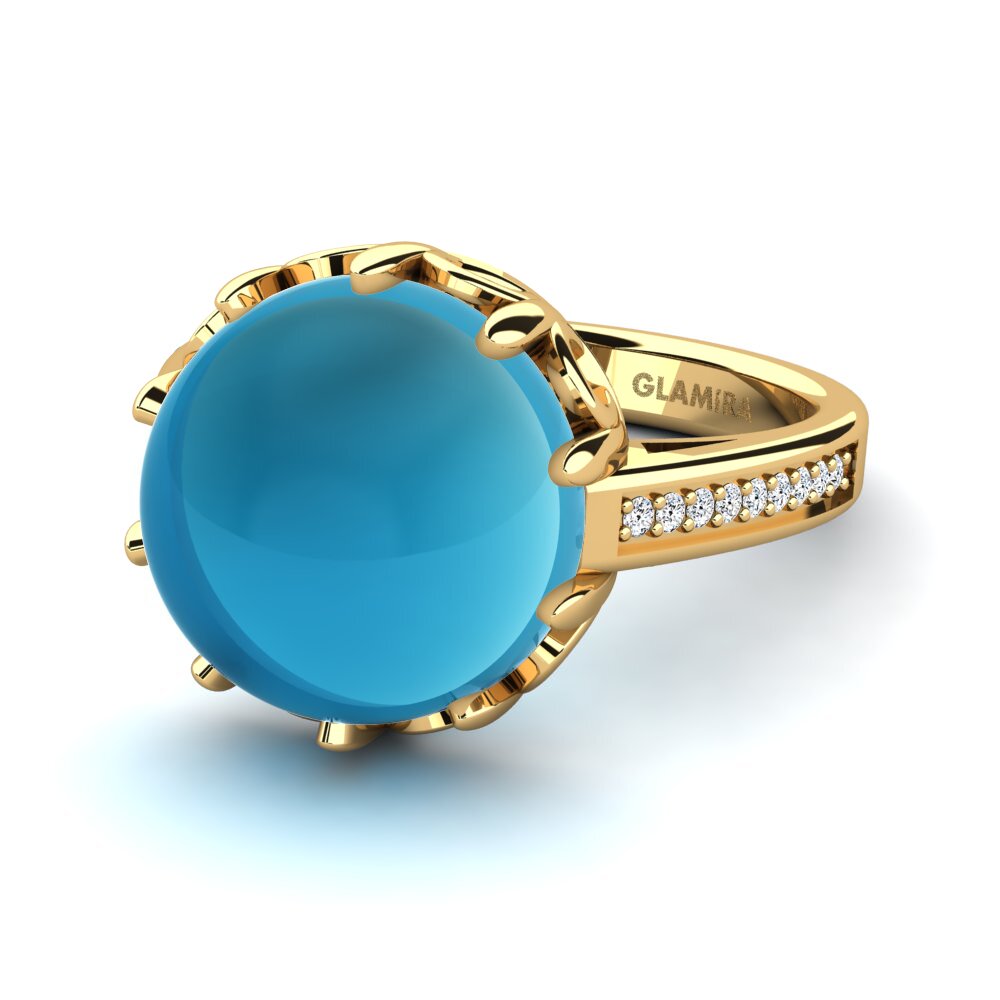 9k Oro Amarillo Topacio Azul Cabujón Anillo Sherill