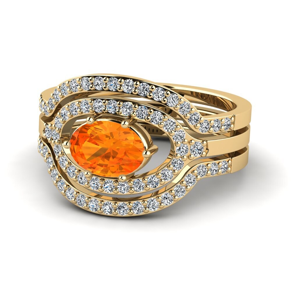 Ovalado Zafiro Naranja Anillo Sherlyzs SET