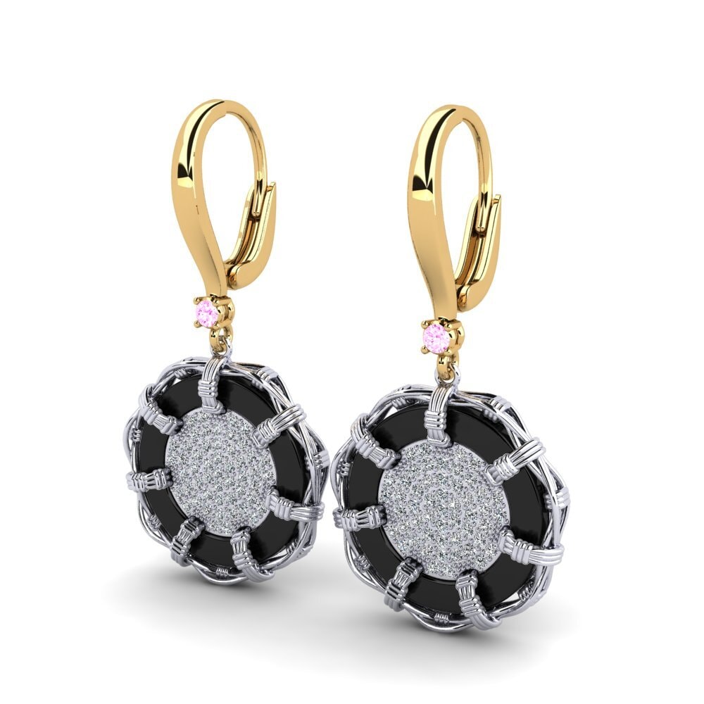 14k Oro Amarillo & Blanco Zafiro Rosado Pendiente de mujer Shirkey