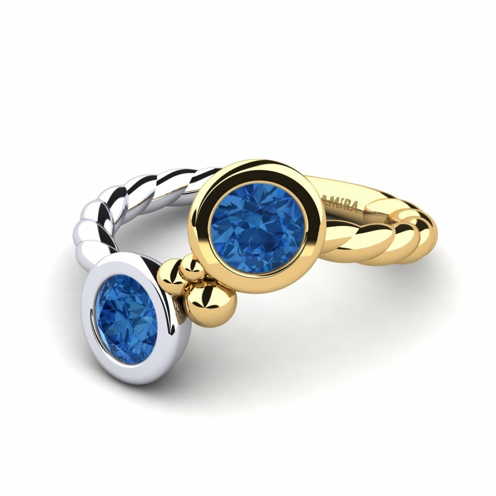 Bagues Or Jaune & Blanc 18k Zircone Bleu Foncé Swing