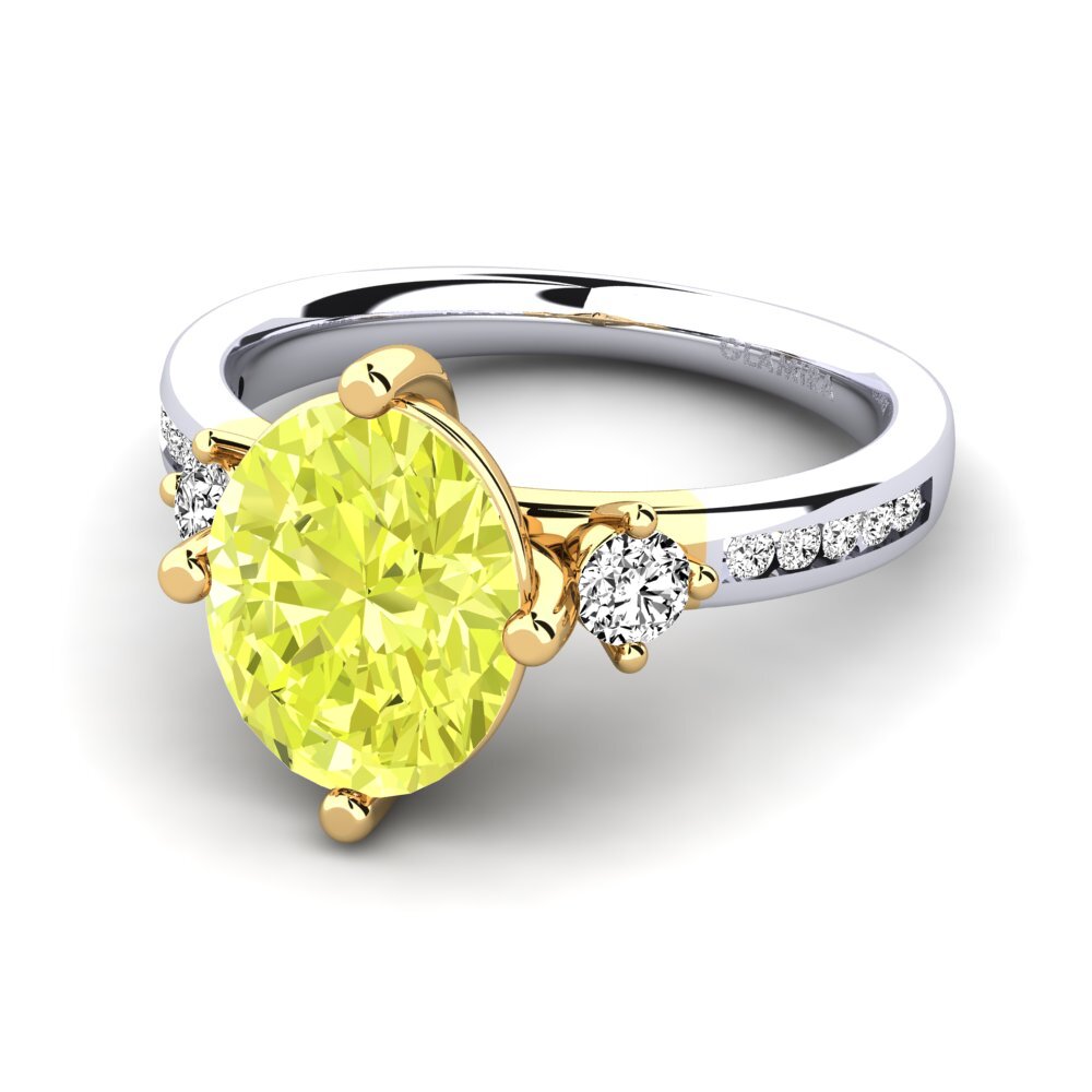 14k Oro Blanco & Amarillo Cuarzo Limón Anillo de compromiso Sibora