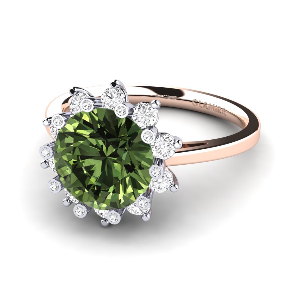Design Solitaire Green Sapphire 14ct Rose & White Gold Engagement Rings