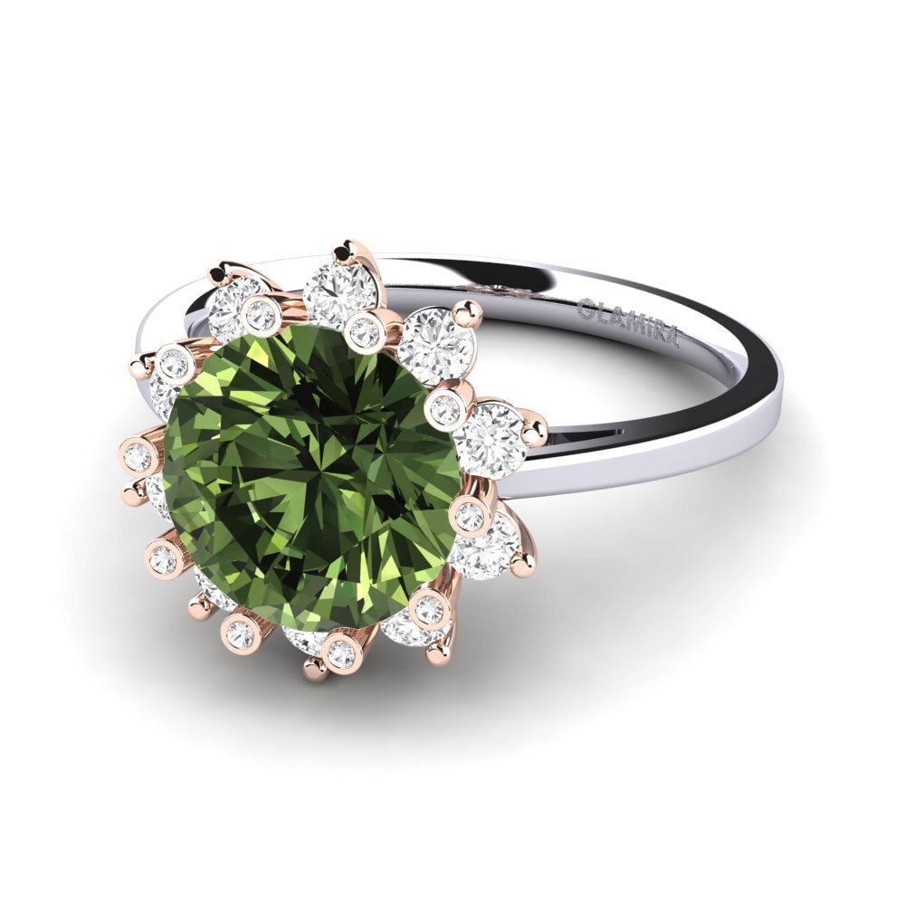 Design Solitaire Green Sapphire 14ct White & Rose Gold Engagement Rings