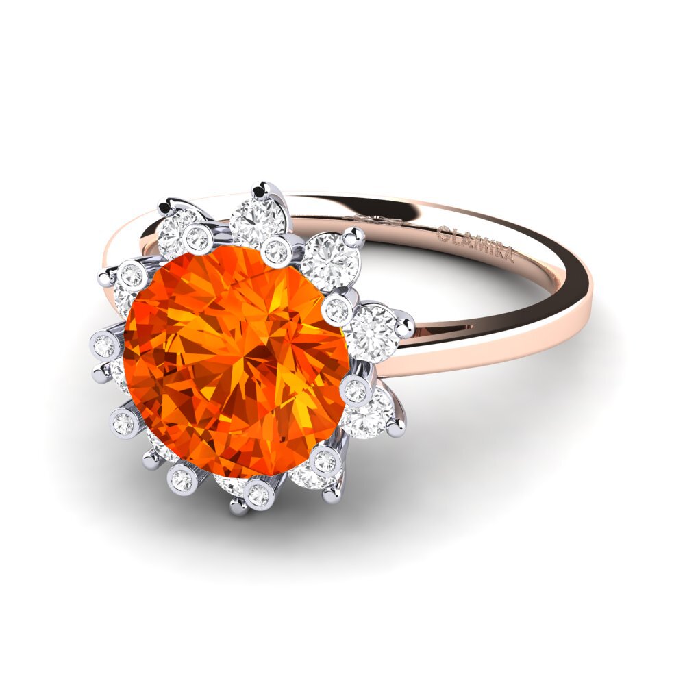 Design Solitaire Orange Sapphire 14ct Rose & White Gold Engagement Rings