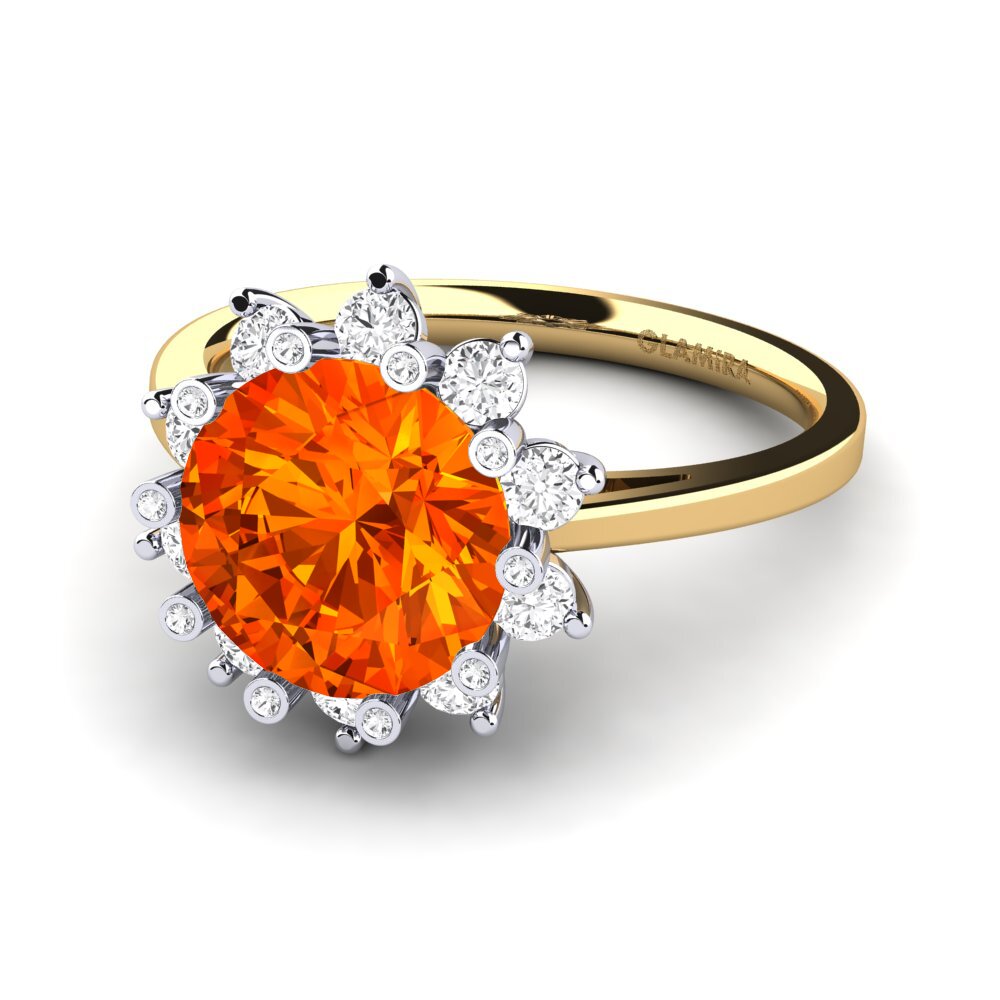 Design Solitaire Orange Sapphire 9ct Yellow & White Gold Rings