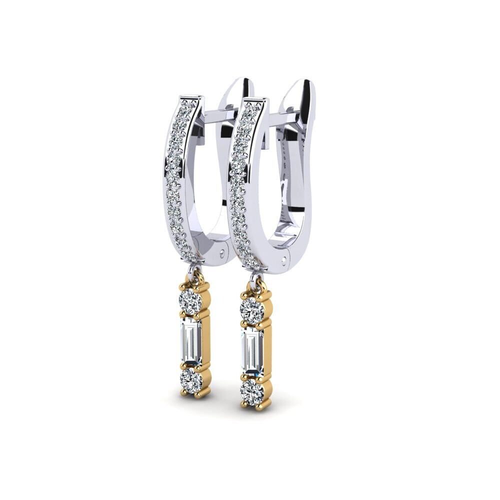 14k Oro Blanco & Amarillo Baguette Pendiente de mujer Sirlo