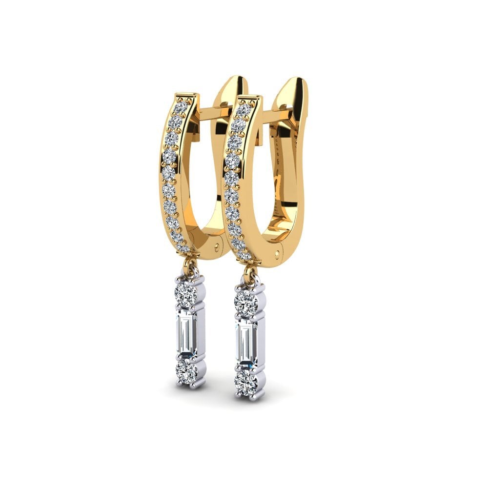 14k Oro Amarillo/Blanco Baguette Pendiente de mujer Sirlo