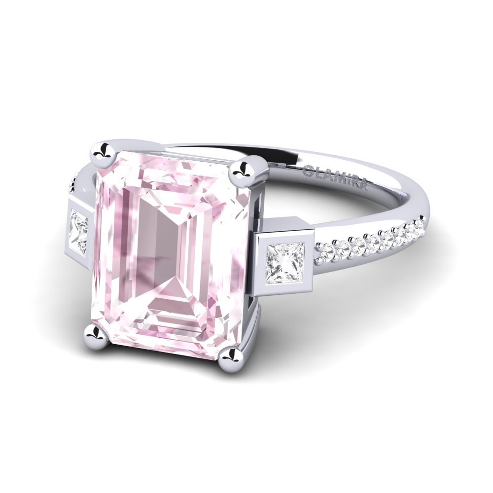 White Silver Kunzite Engagement Ring Sohniel