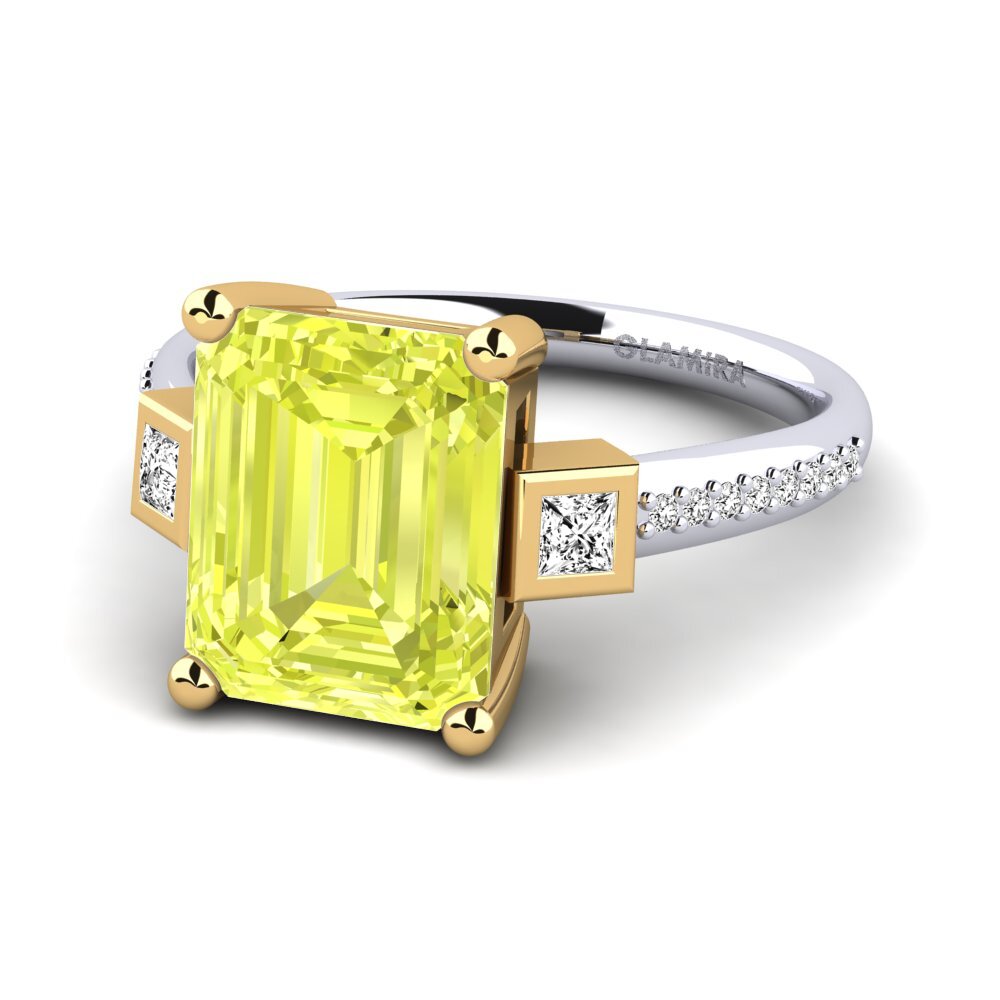 14k Oro Blanco & Amarillo Cuarzo Limón Anillo de compromiso Sohniel