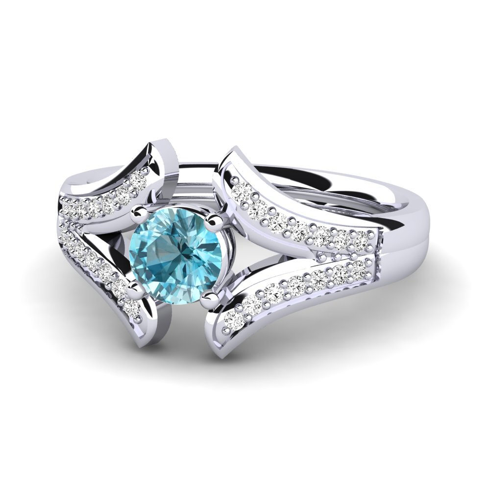 Blue Zircon Engagement Ring Solita