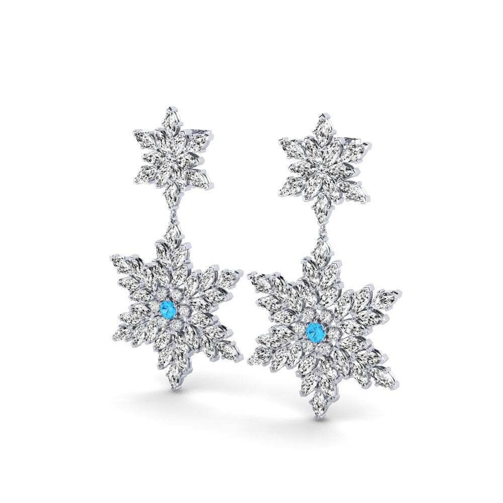18k Oro Blanco Topacio azul Pendiente de mujer Soloni