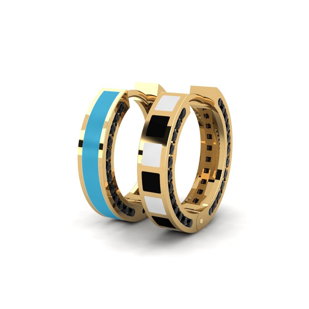 Ouro Amarelo 14K Safira negra Brincos Feminino Soloppang