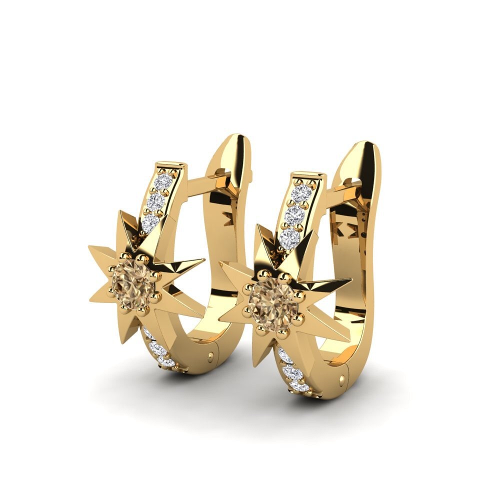 14K Yellow Gold Brown Diamond Earring Spanios