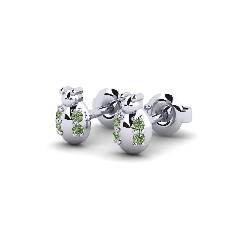 White Silver Green Diamond Kid's Earring Spillet