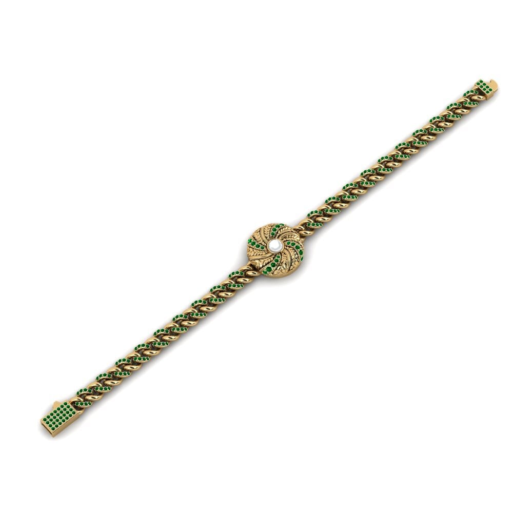 18k Oro Amarillo Circonita Verde Pulsera de Mujer Squely