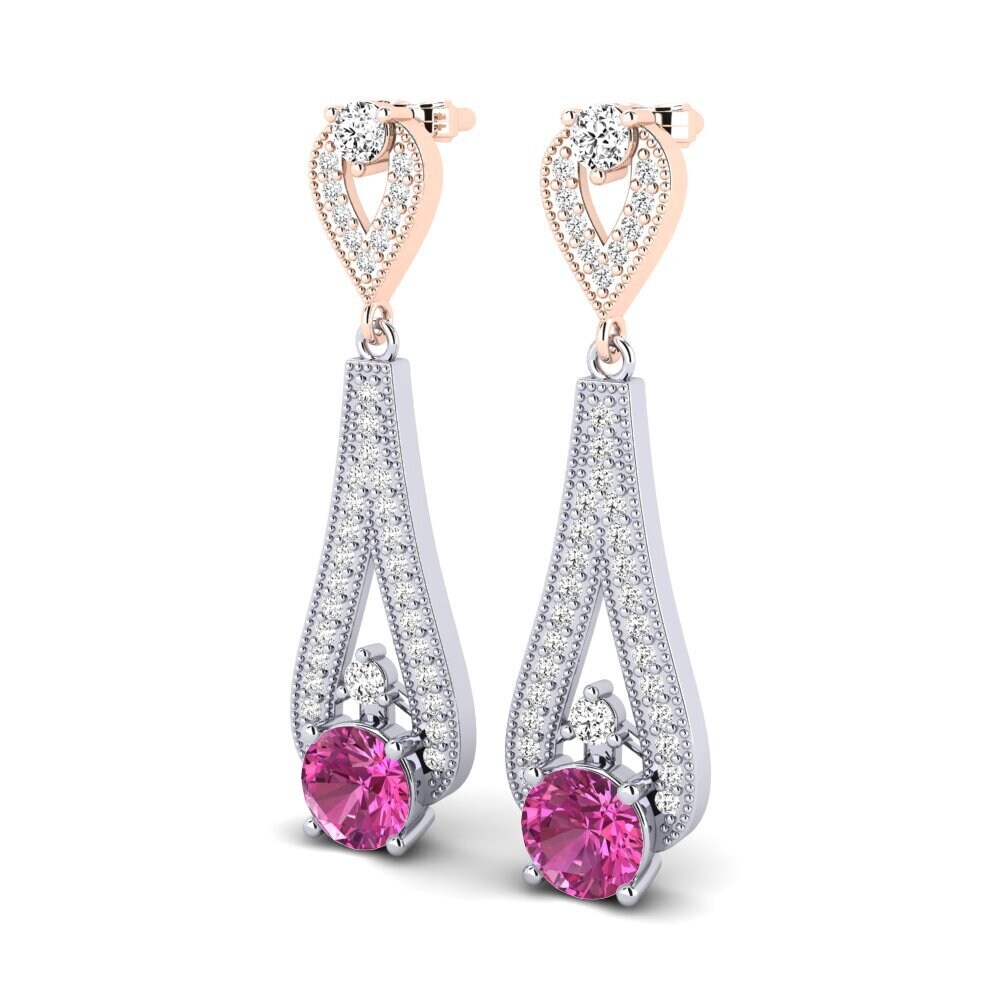 14k Oro Blanco & Rosa Topacio Rosa Pendiente de mujer Stacey