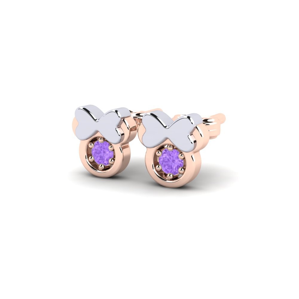 14k Rose & White Gold Amethyst Kid's Earring Stami