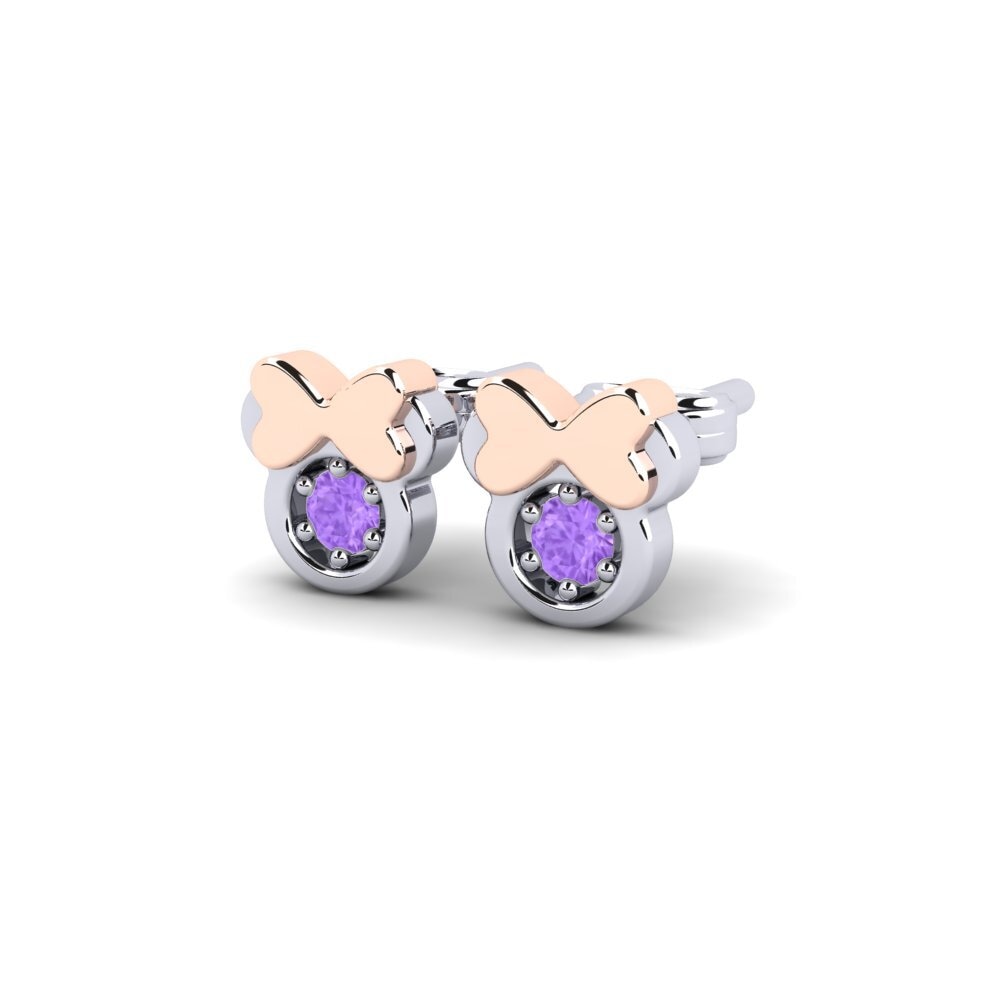 14k White & Rose Gold Amethyst Kid's Earring Stami