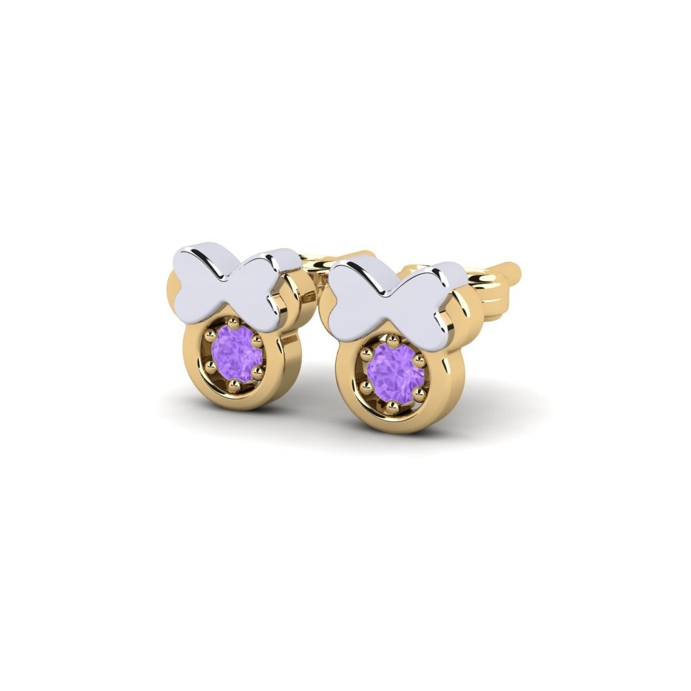14k Yellow & White Gold Amethyst Kid's Earring Stami