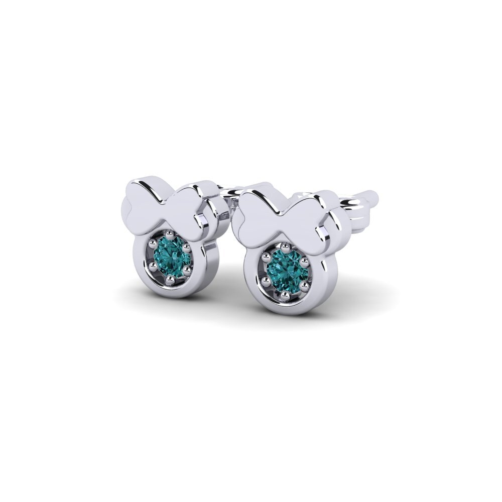 18k White Gold Blue Diamond Kid's Earring Stami