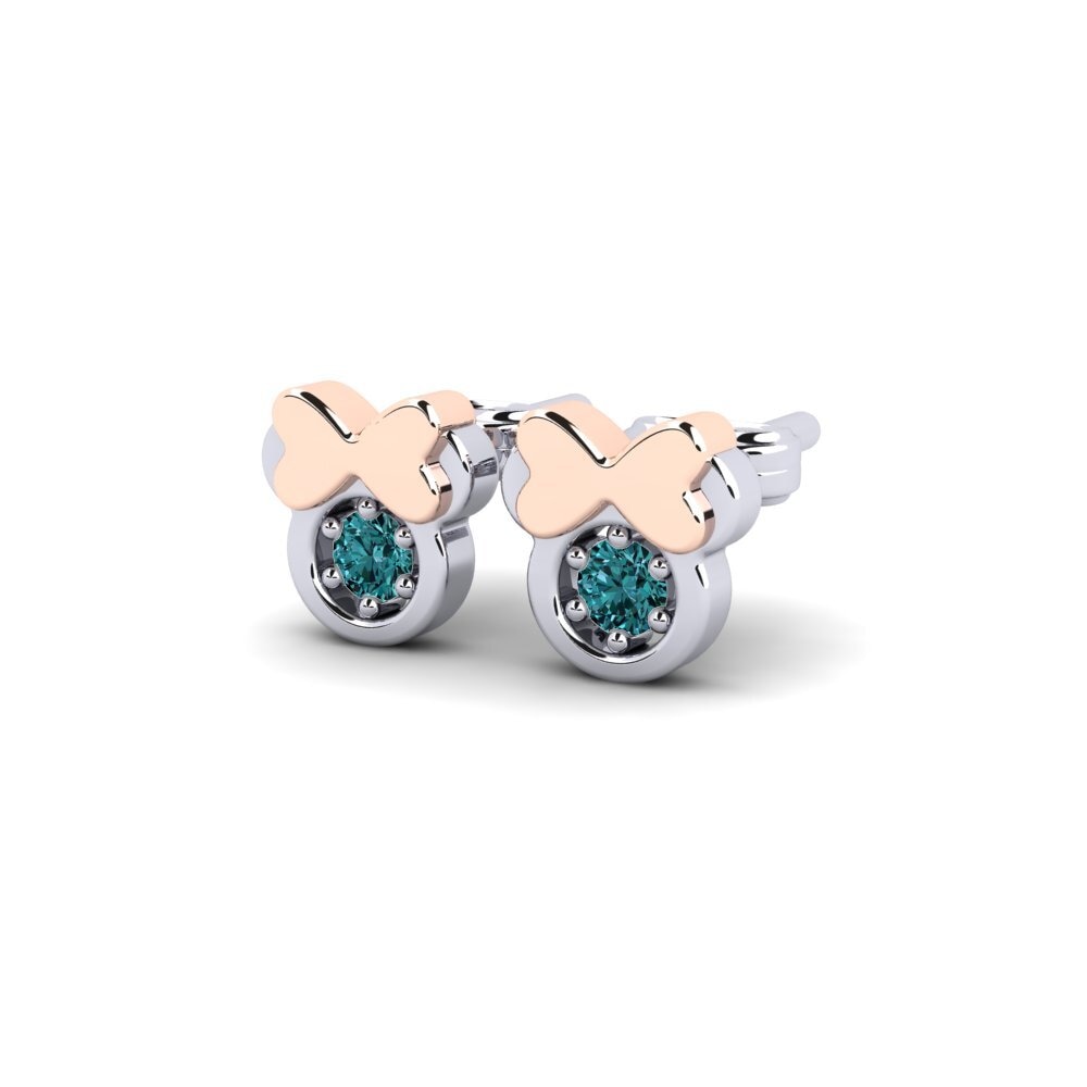 14k White & Rose Gold Blue Diamond Kid's Earring Stami