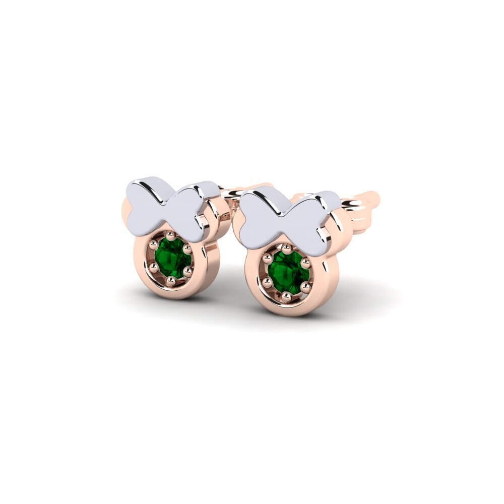 14k Rose & White Gold Green Zirconia Kid's Earring Stami