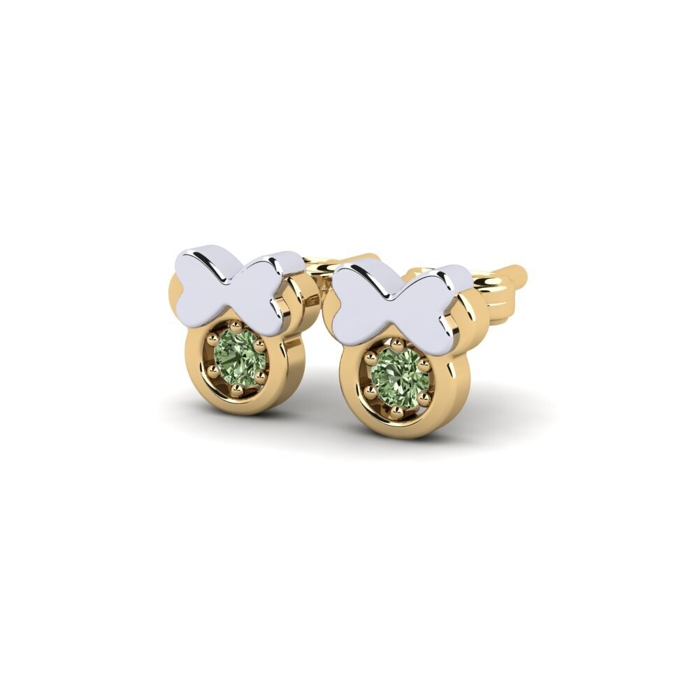 18k Oro Amarillo & Blanco Diamante Verde Pendiente para Niño Stami