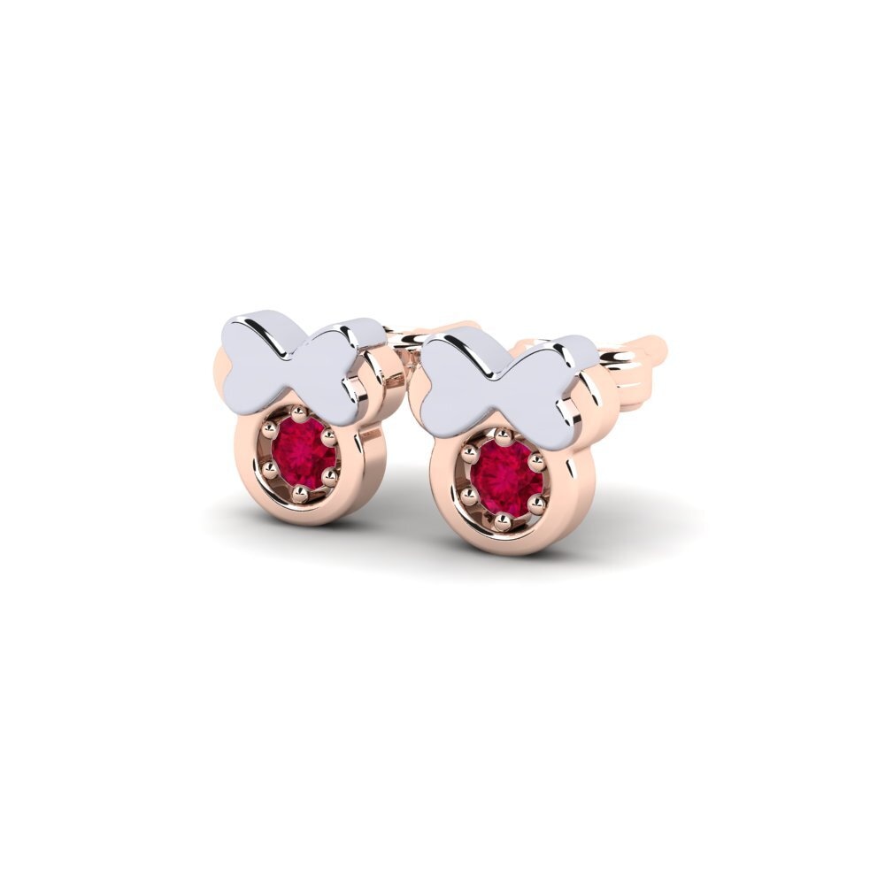 18k Rose & White Gold Ruby Kid's Earring Stami