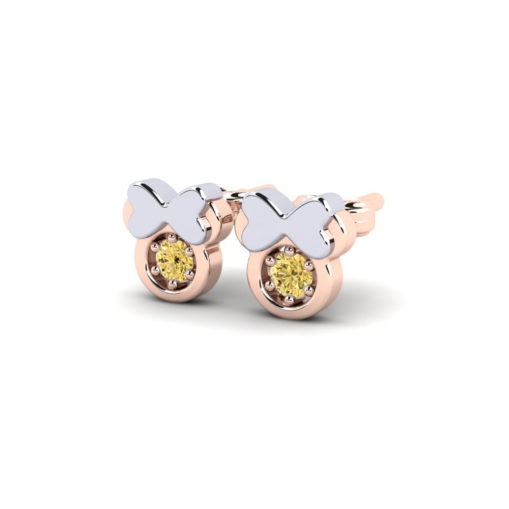 14k Rose & White Gold Yellow Diamond Kid's Earring Stami