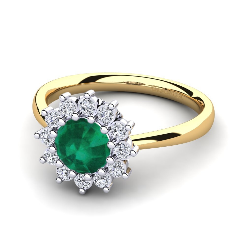 Vàng-Trắng 14K Đá Emerald / Ngọc lục Bảo Nhẫn đính hôn Staska