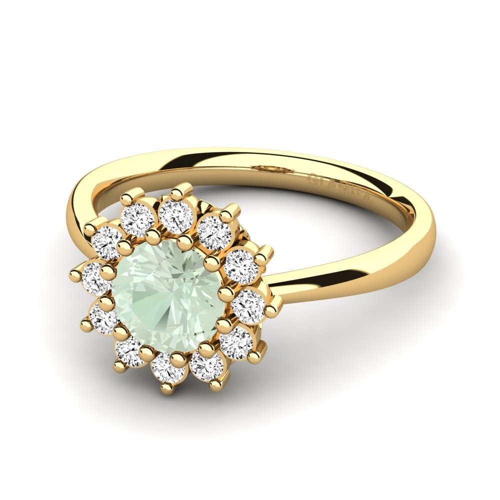 18k Oro Amarillo Amatista verde Anillo de compromiso Staska