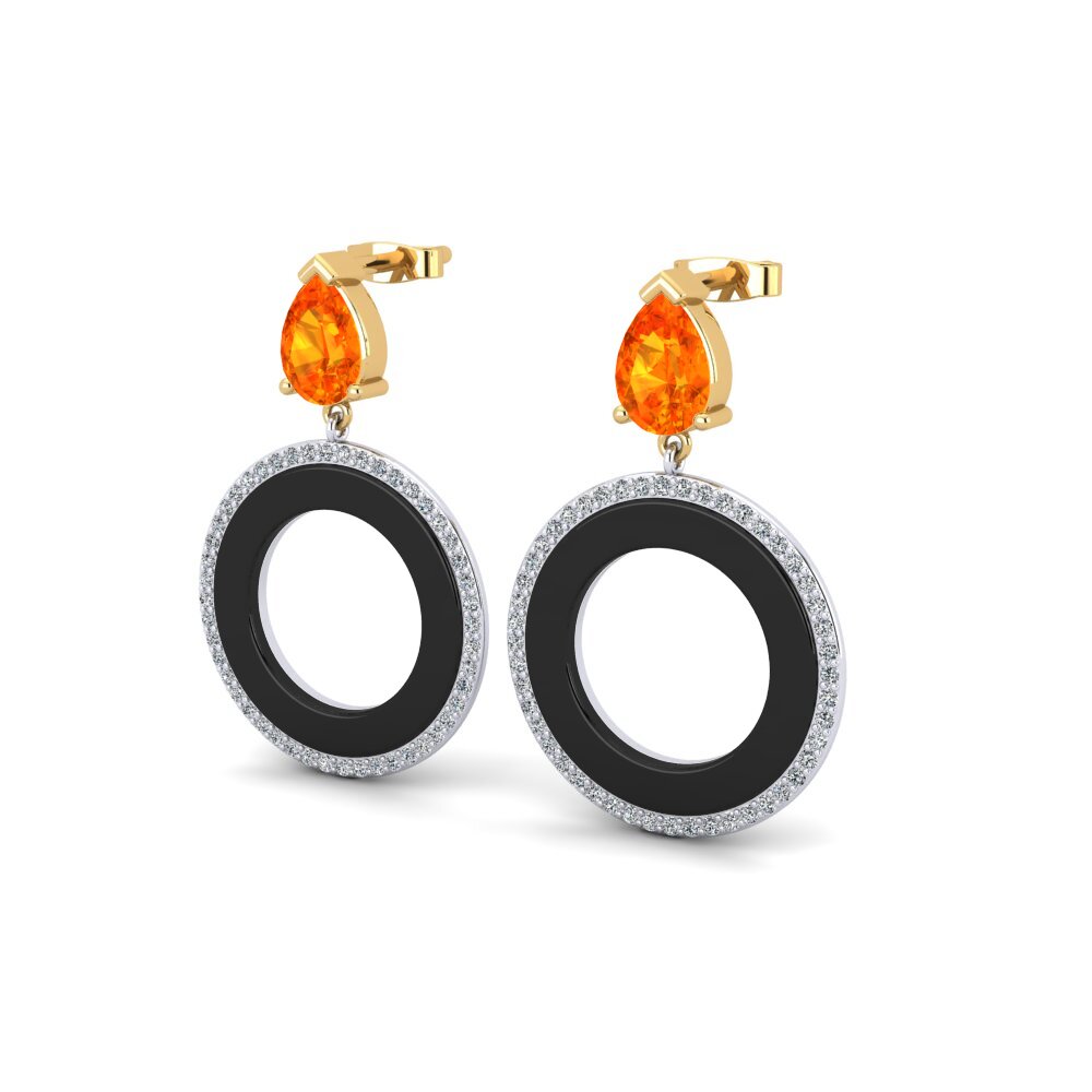 14k Oro Amarillo & Blanco Zafiro Naranja Pendiente de mujer Staub