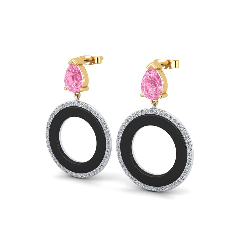 14k Oro Amarillo & Blanco Zafiro Rosado Pendiente de mujer Staub