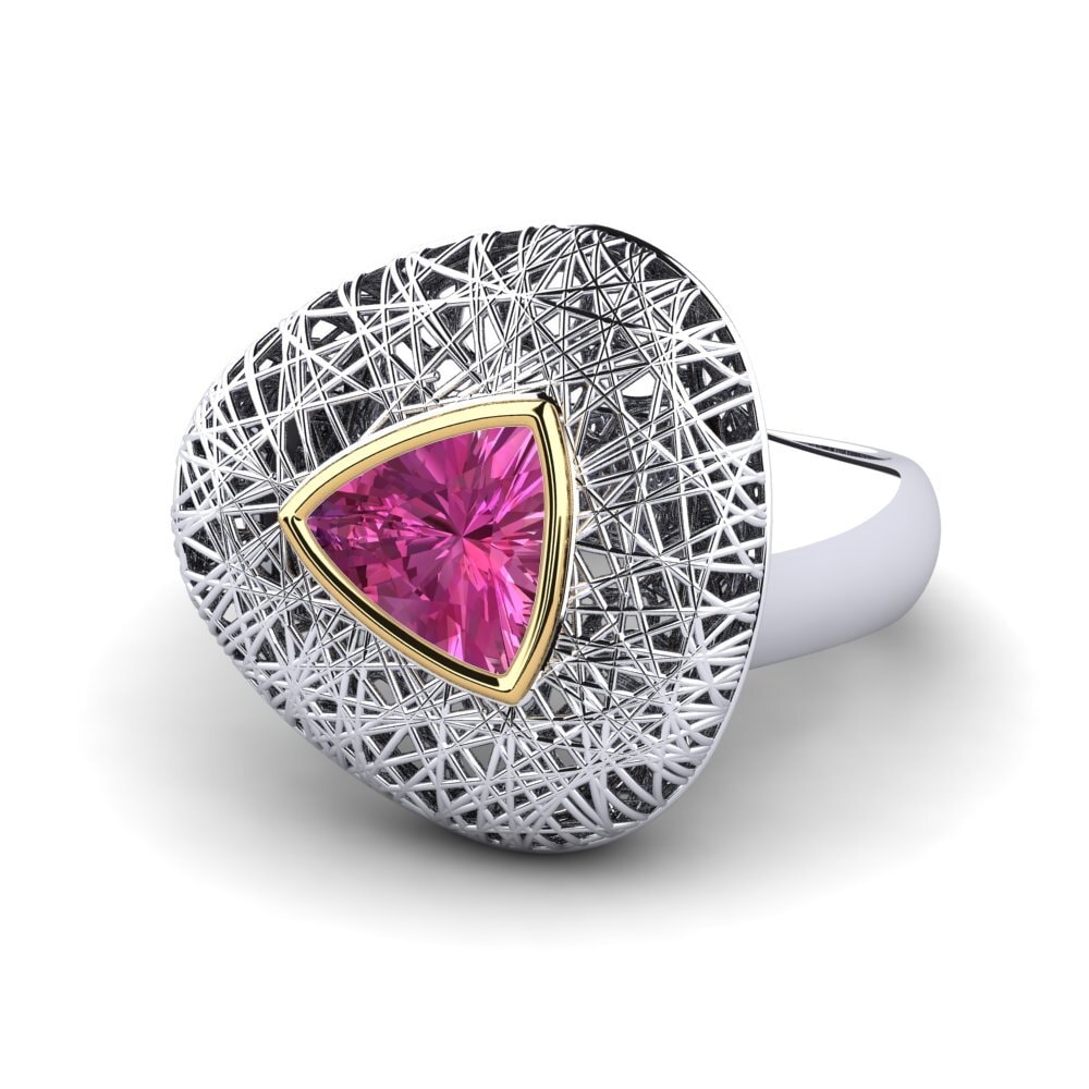 14k Oro Blanco & Amarillo Topacio Rosa Anillo de compromiso Stefania