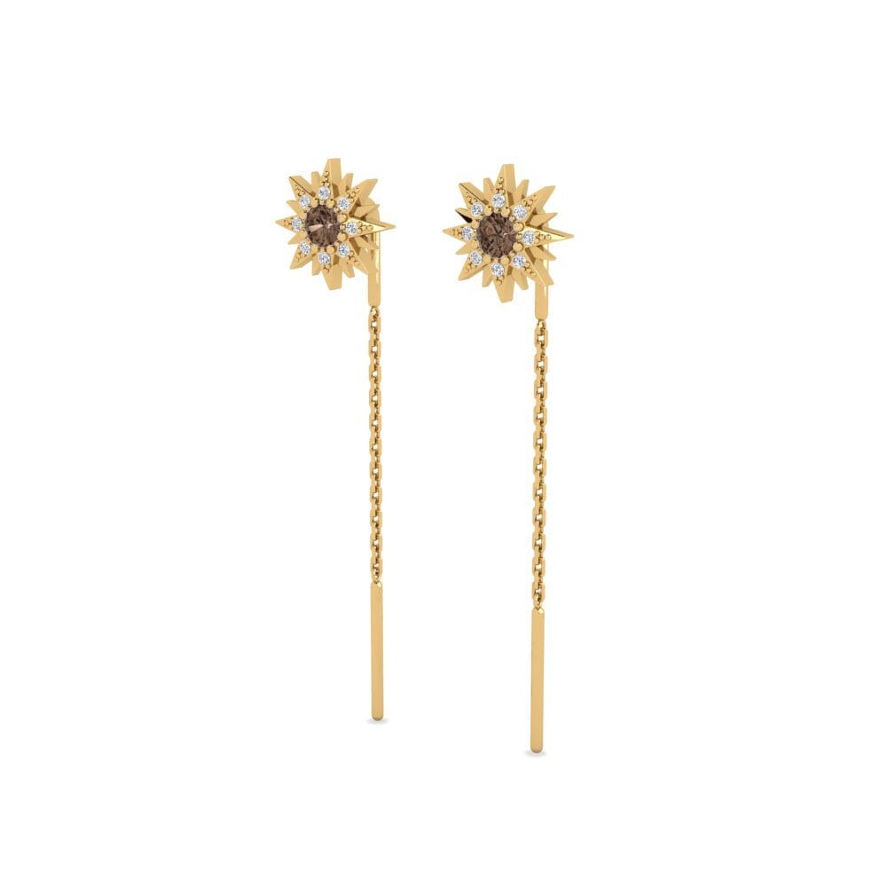 Ouro Amarelo 14K Quartzo fumé Brincos Feminino Stellatesta