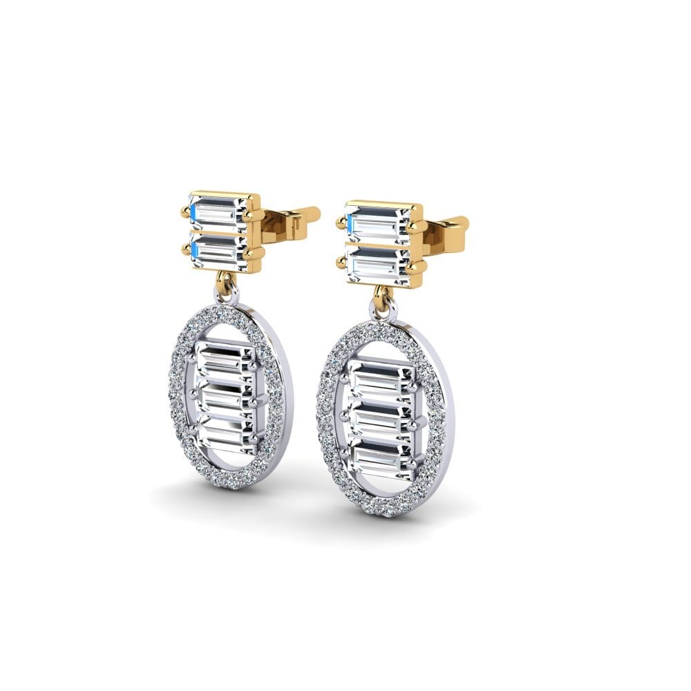 14k Oro Blanco & Amarillo Baguette Pendiente de mujer Stencilled