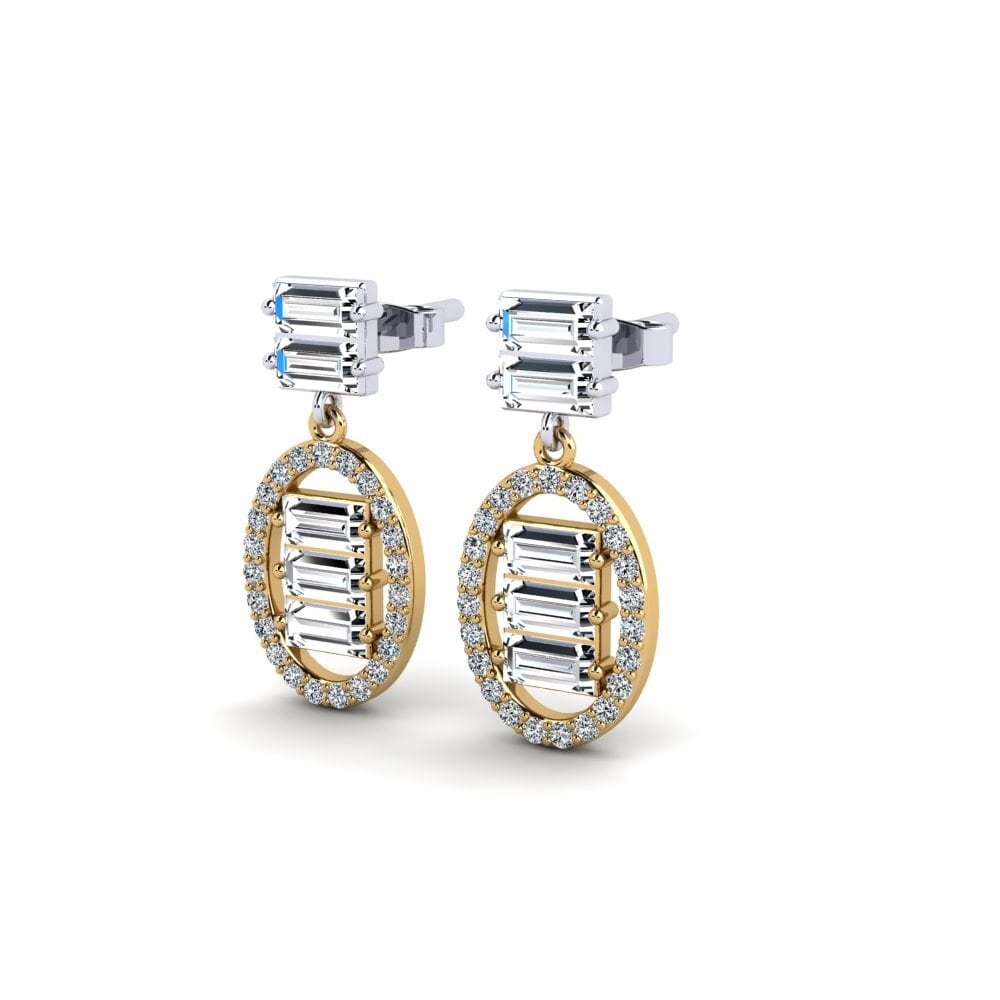 14k Oro Amarillo/Blanco Baguette Pendiente de mujer Stencilled