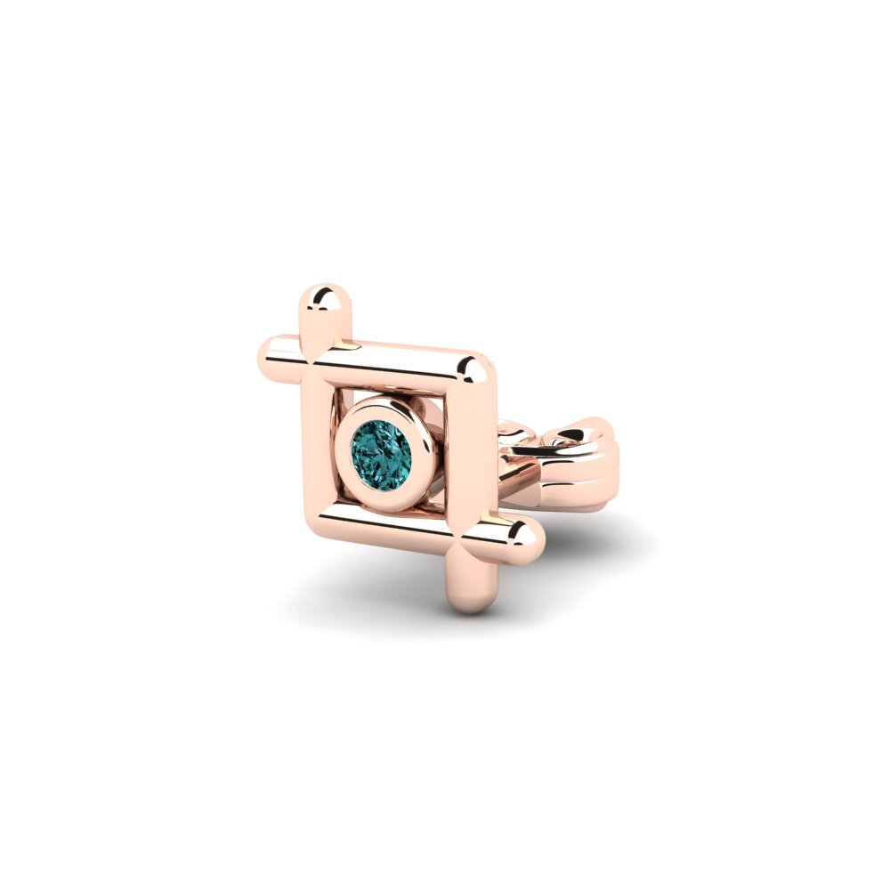 14ct Rose Gold Blue Diamond Men's Earring Stove