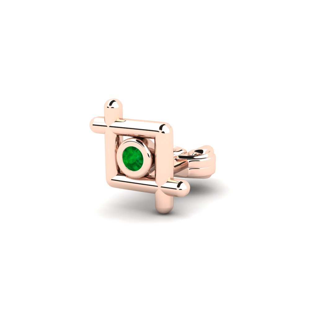 14ct Rose Gold Emerald Men's Earring Stove