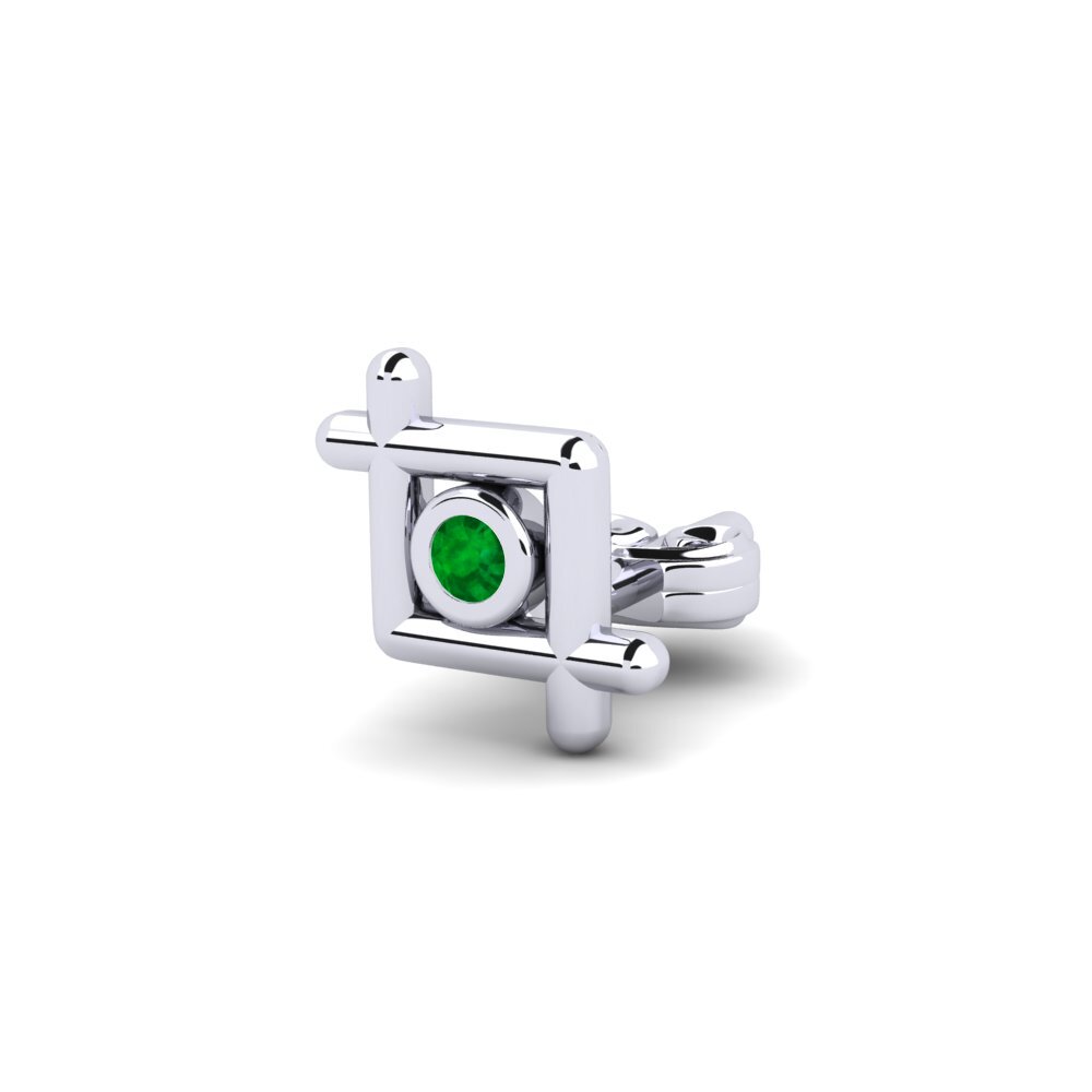 9ct White Gold Emerald Men's Earring Stove
