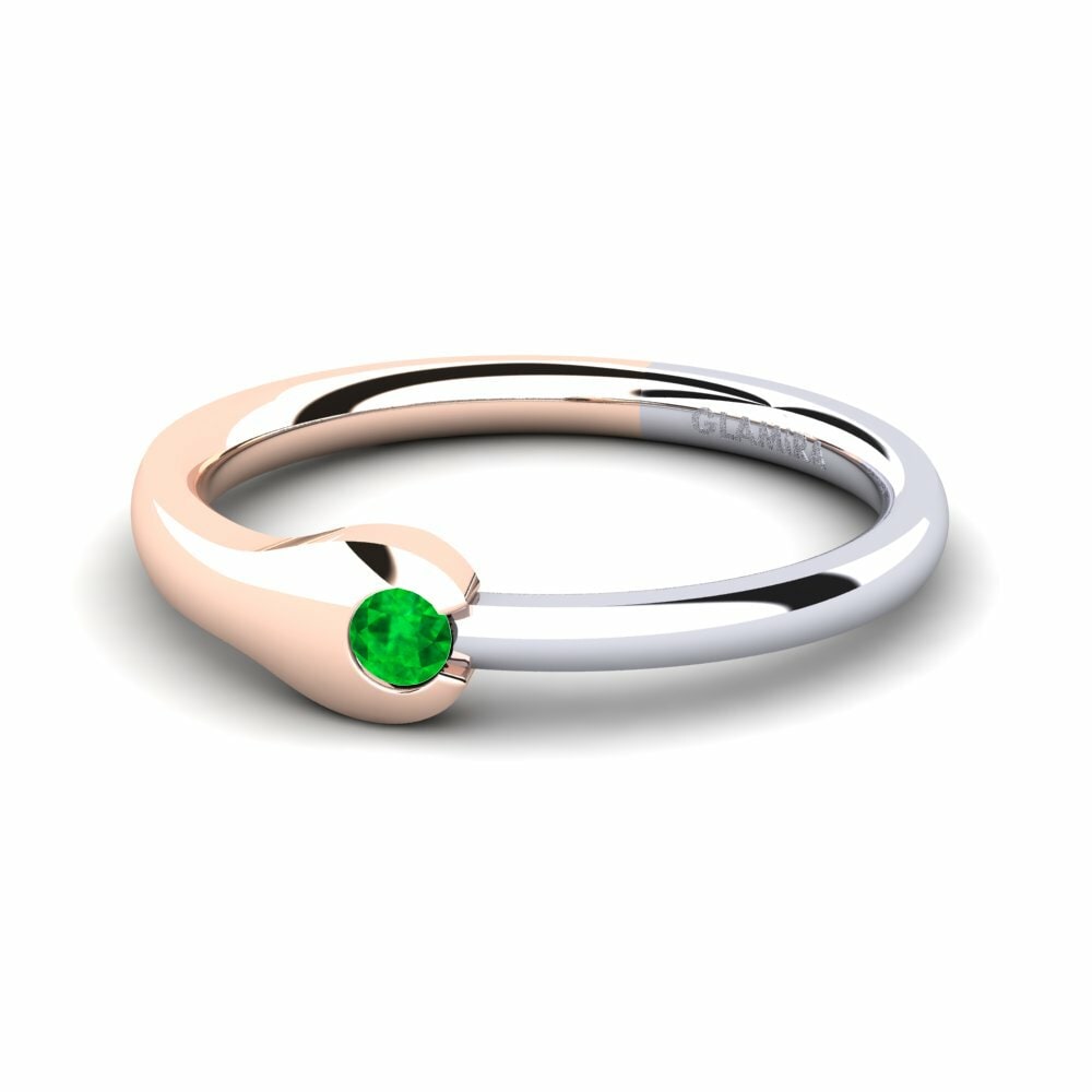 Bagues Or Rose& Blanc 14k Émeraude Mode