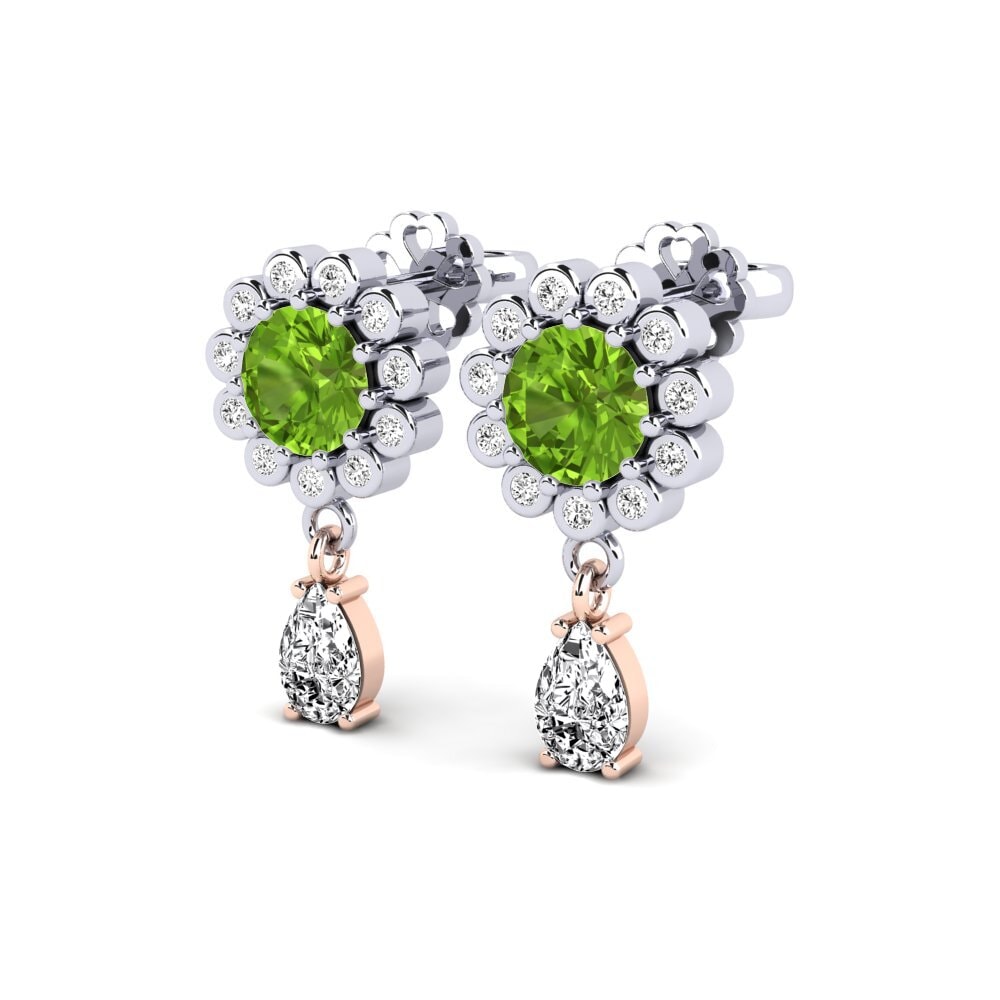 14k Oro Blanco & Rosa Peridoto SYLVIE Pendientes Svetlo