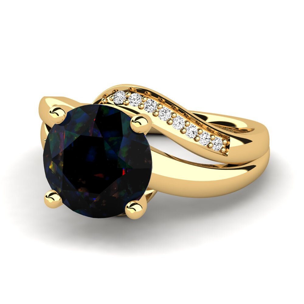 18k Oro Amarillo Opalo Negro Anillo de compromiso Sydney 3.0 crt